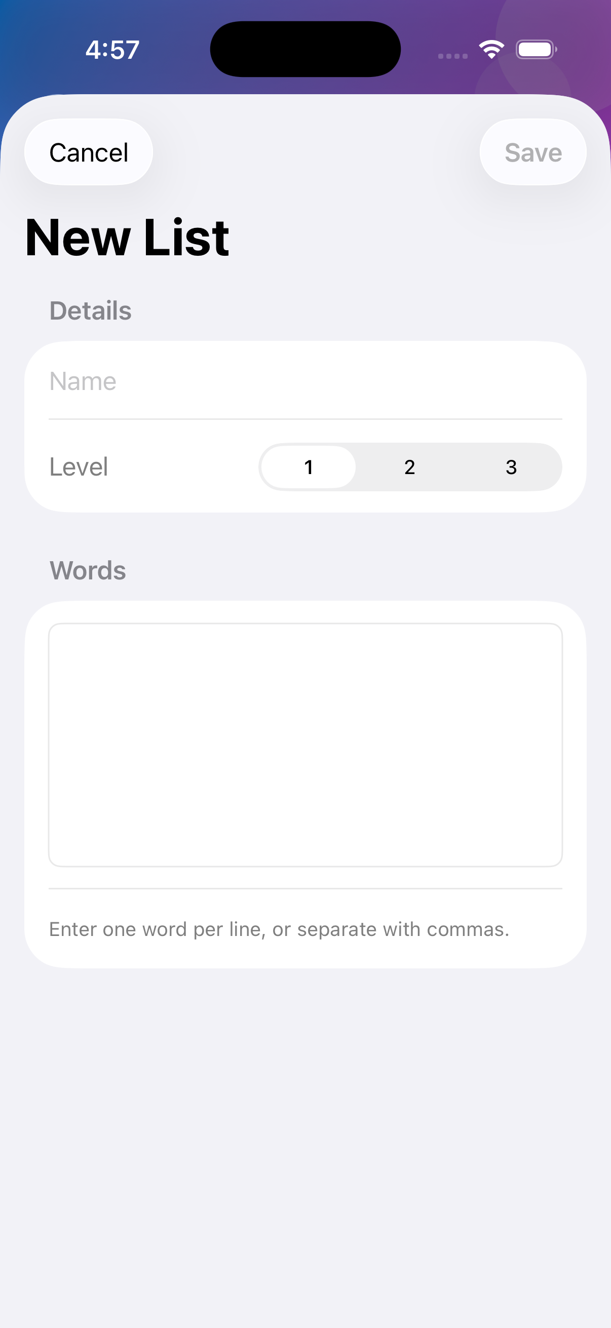 List builder in MySightWordz